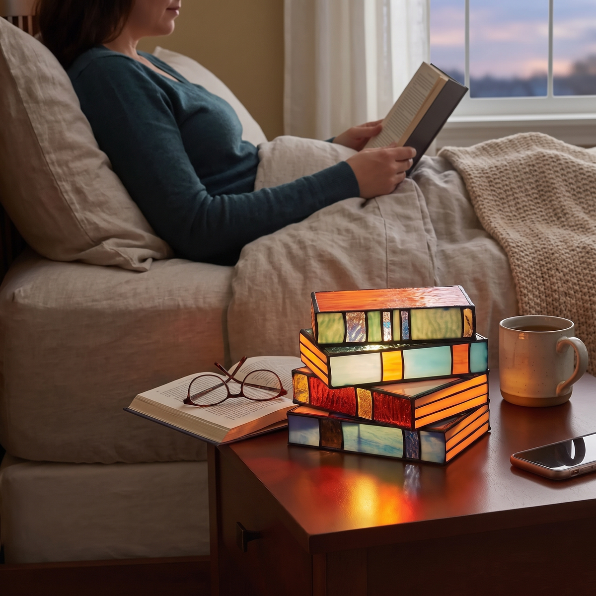 Stained Glass Book Lamp in a lifestyle setting