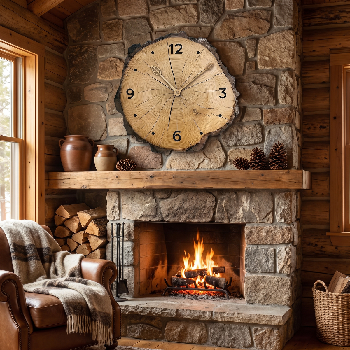 Rustic Wood Slice Wall Clock in a lifestyle setting