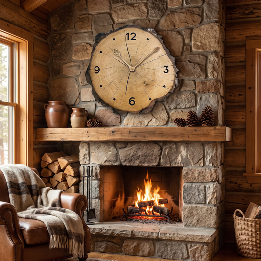 Rustic Wood Slice Wall Clock in a lifestyle setting
