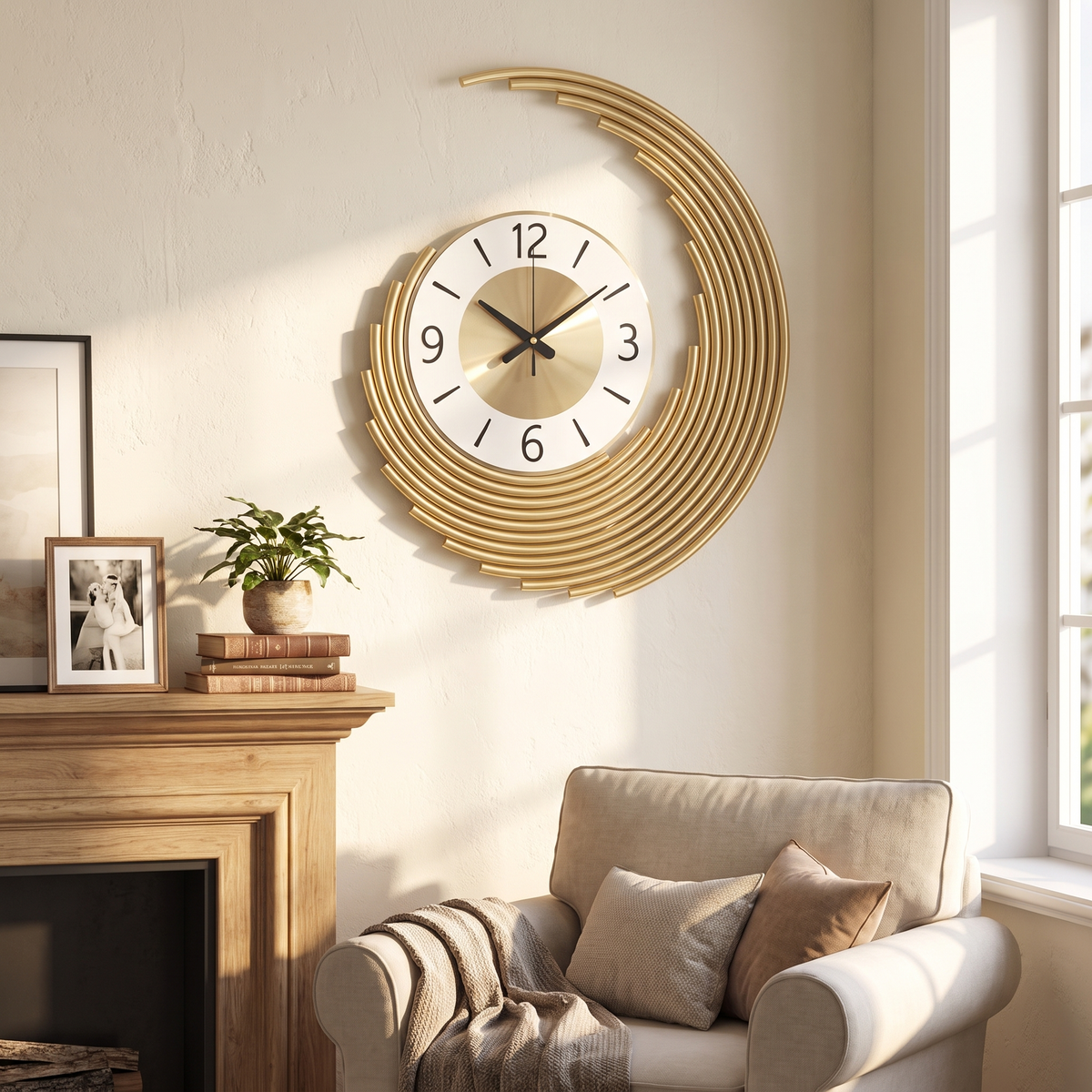 3D Metal Crescent Wall Clock in a lifestyle setting