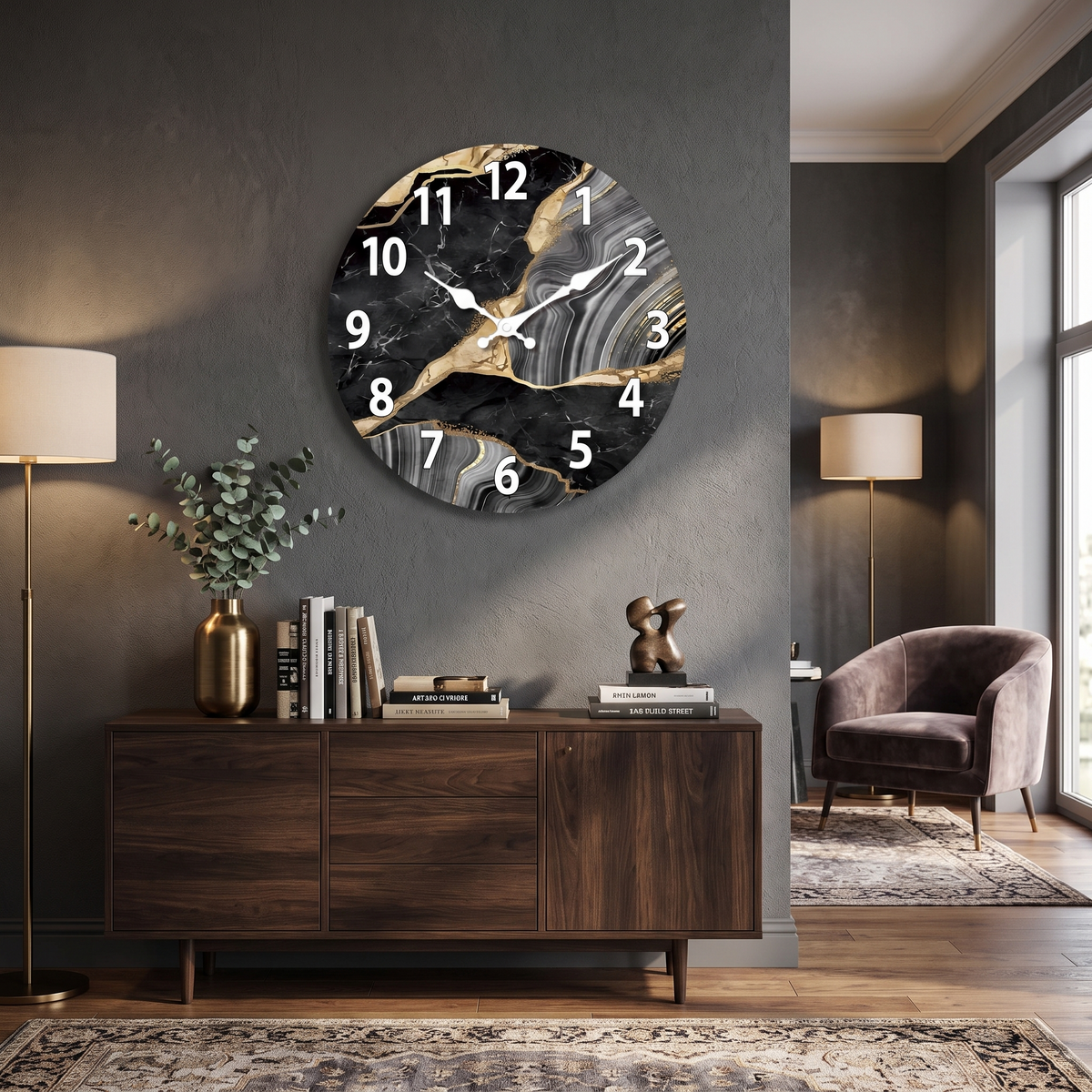 MarbellaTime Marble Wooden Wall Clock in a lifestyle setting