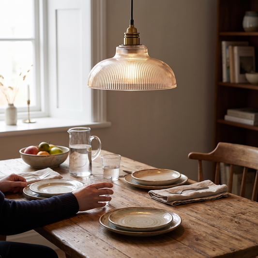 LumiVibe Ribbed Glass Pendant Light in a lifestyle setting