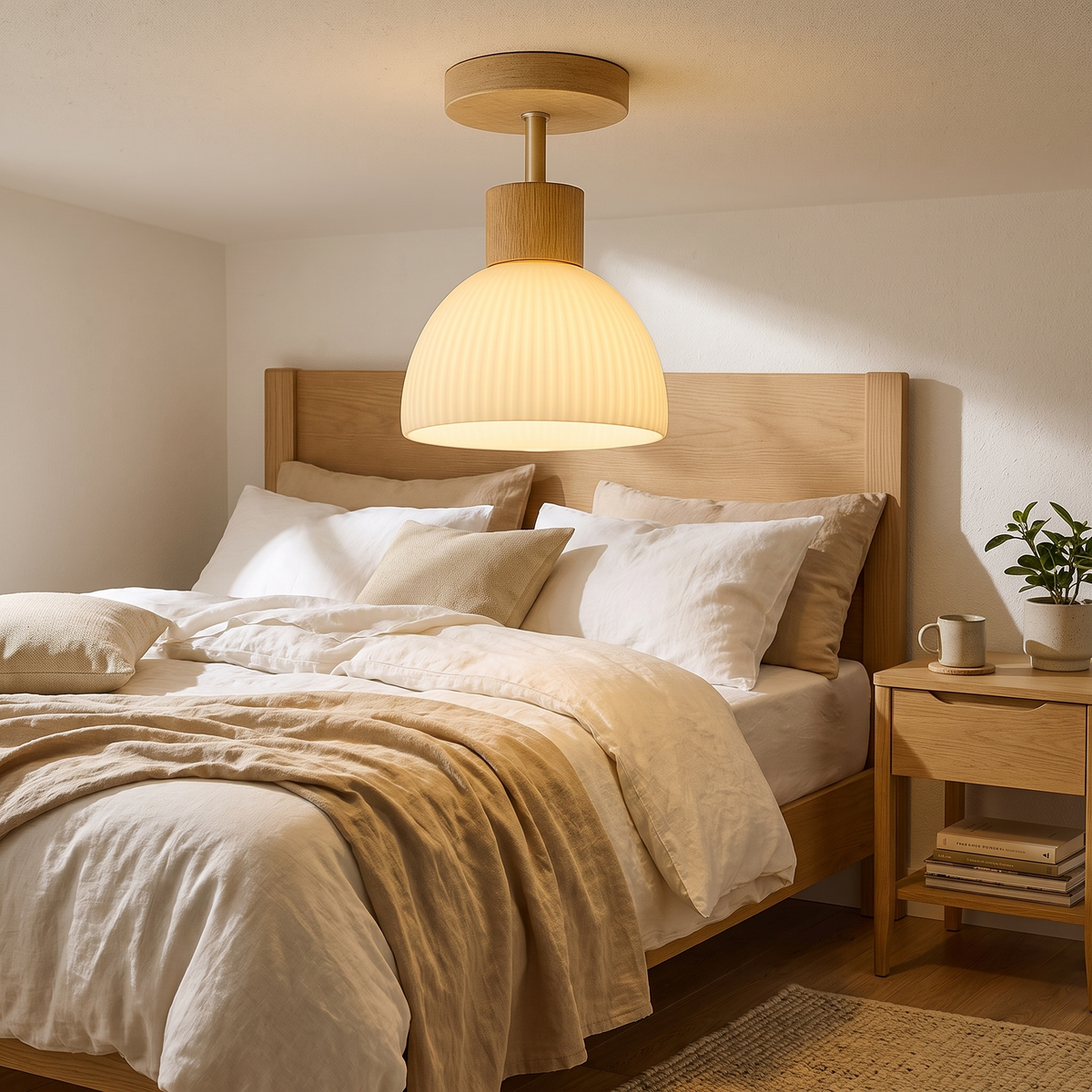 Ailse Wood & Glass LED Ceiling Lamp in a lifestyle setting