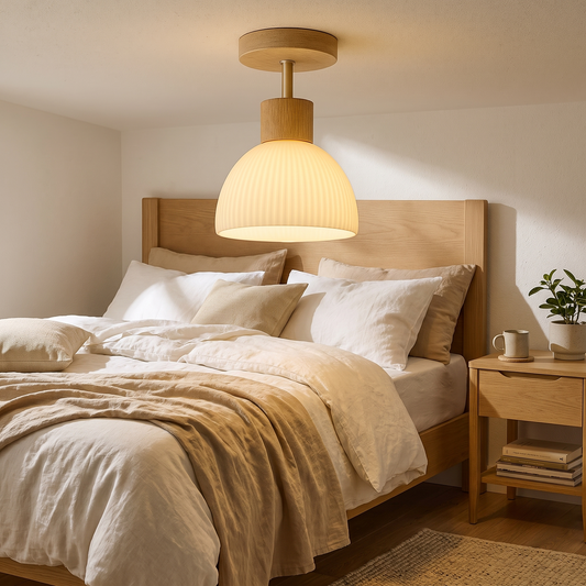 Ailse Wood & Glass LED Ceiling Lamp in a lifestyle setting