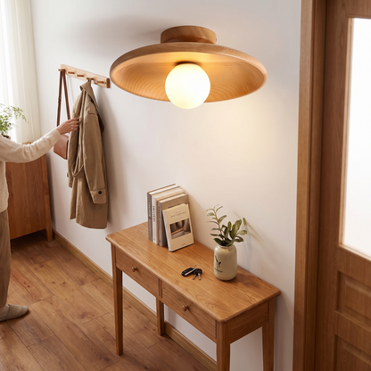 Modern Wooden Bowl Ceiling Light in a lifestyle setting