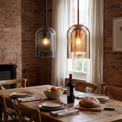 Mica Mid-Century Double Glass Pendant in a lifestyle setting