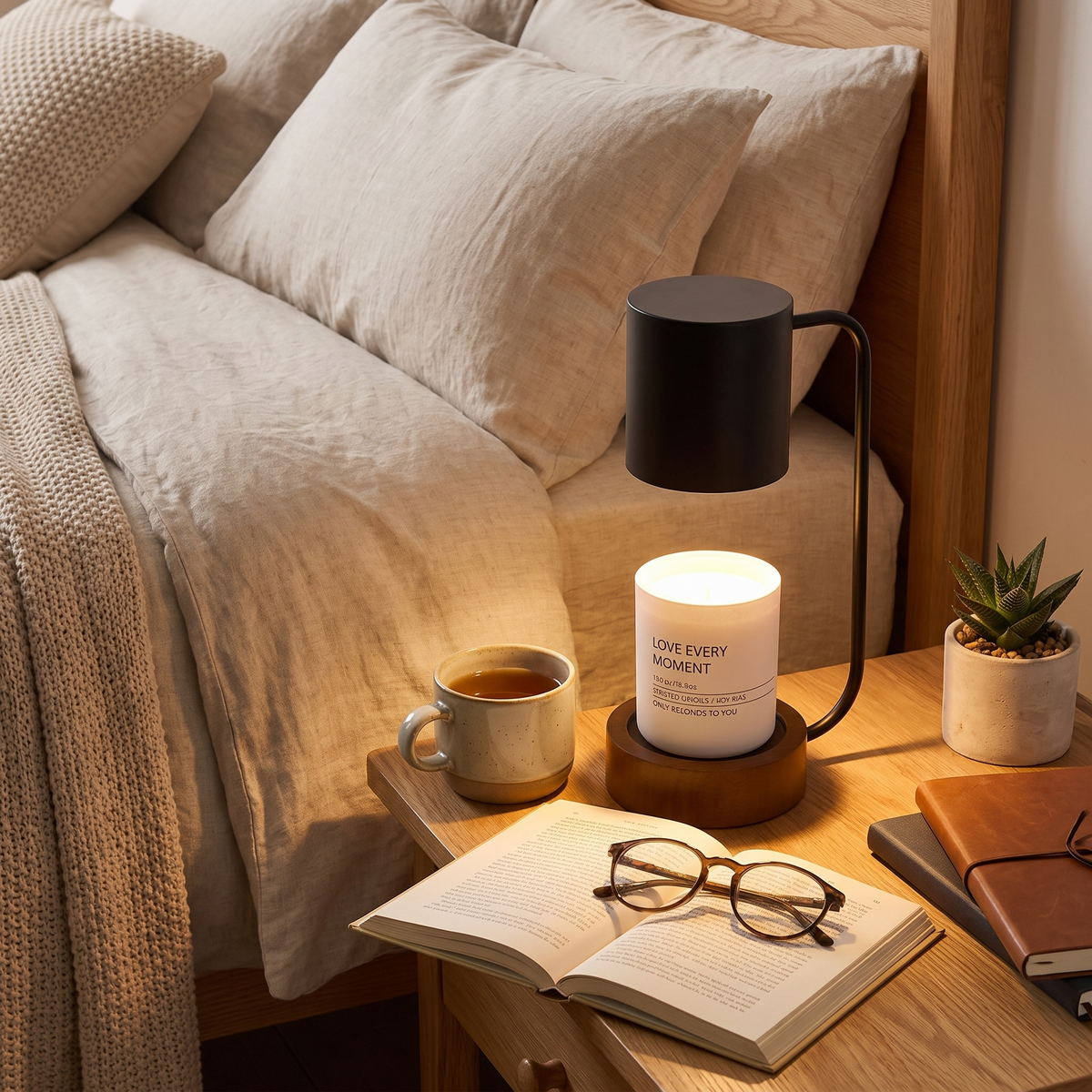 Japanese Minimalist Wood Table Lamp in a lifestyle setting