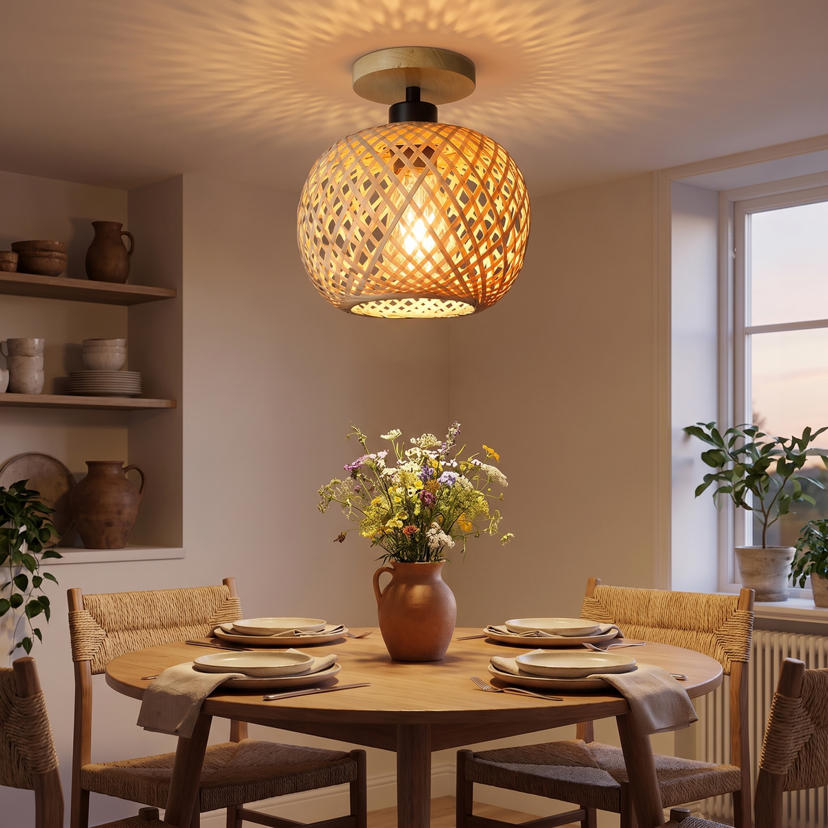 Natura Handwoven Bamboo Ceiling Lamp in a lifestyle setting