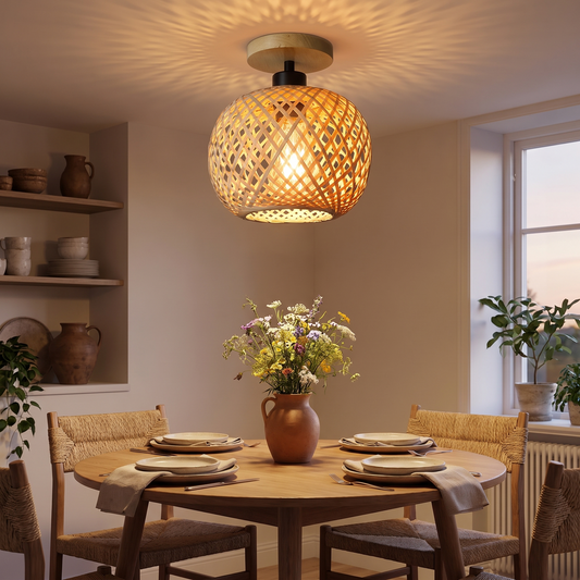 Natura Handwoven Bamboo Ceiling Lamp in a lifestyle setting