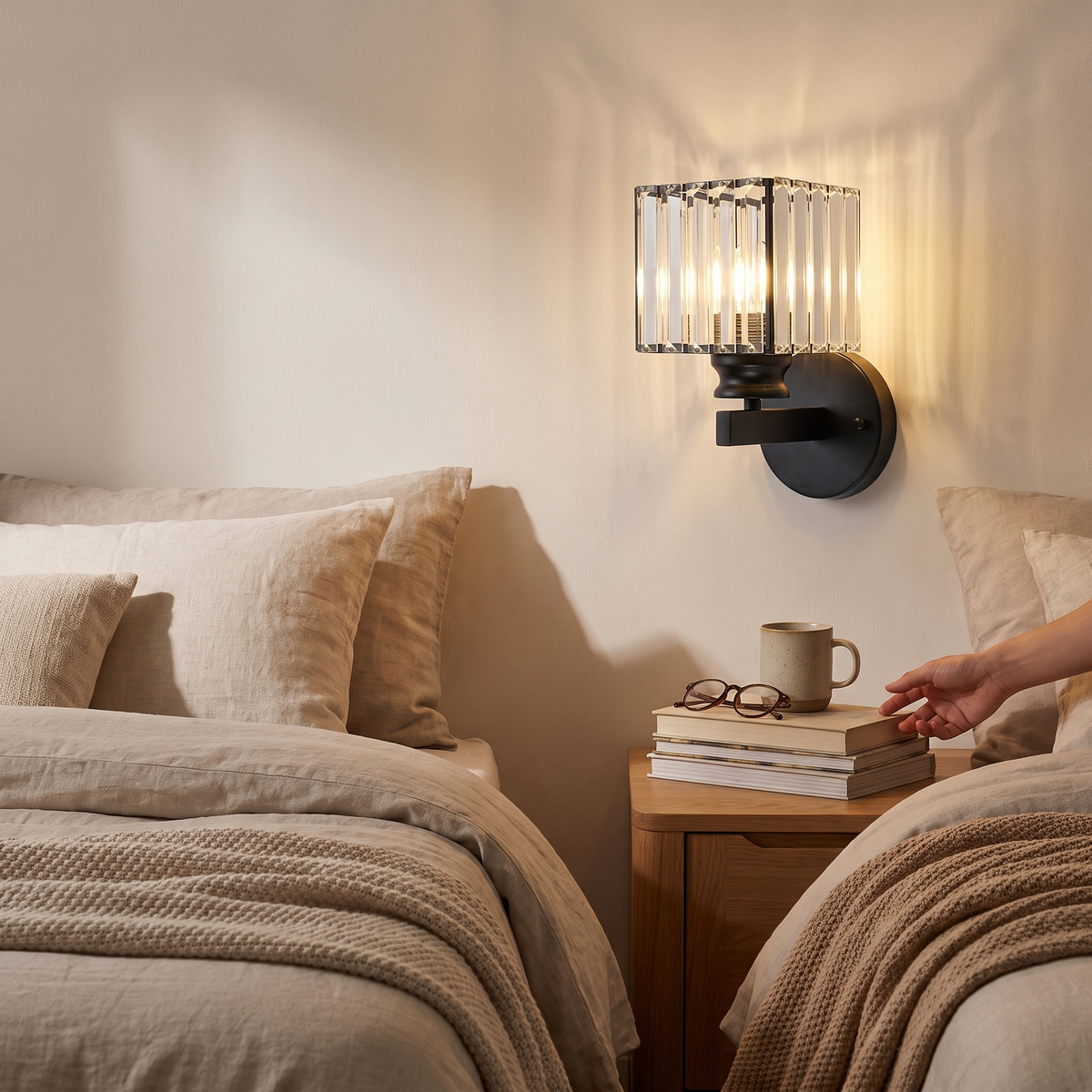 Crystal Glass & Iron Wall Sconce in a lifestyle setting