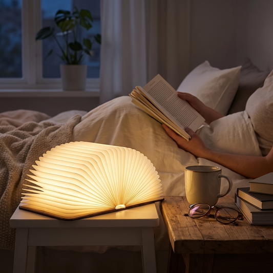 Lumibook Foldable Book Lamp in a lifestyle setting