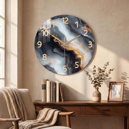Blue & Gold Marble Wall Clock in a lifestyle setting
