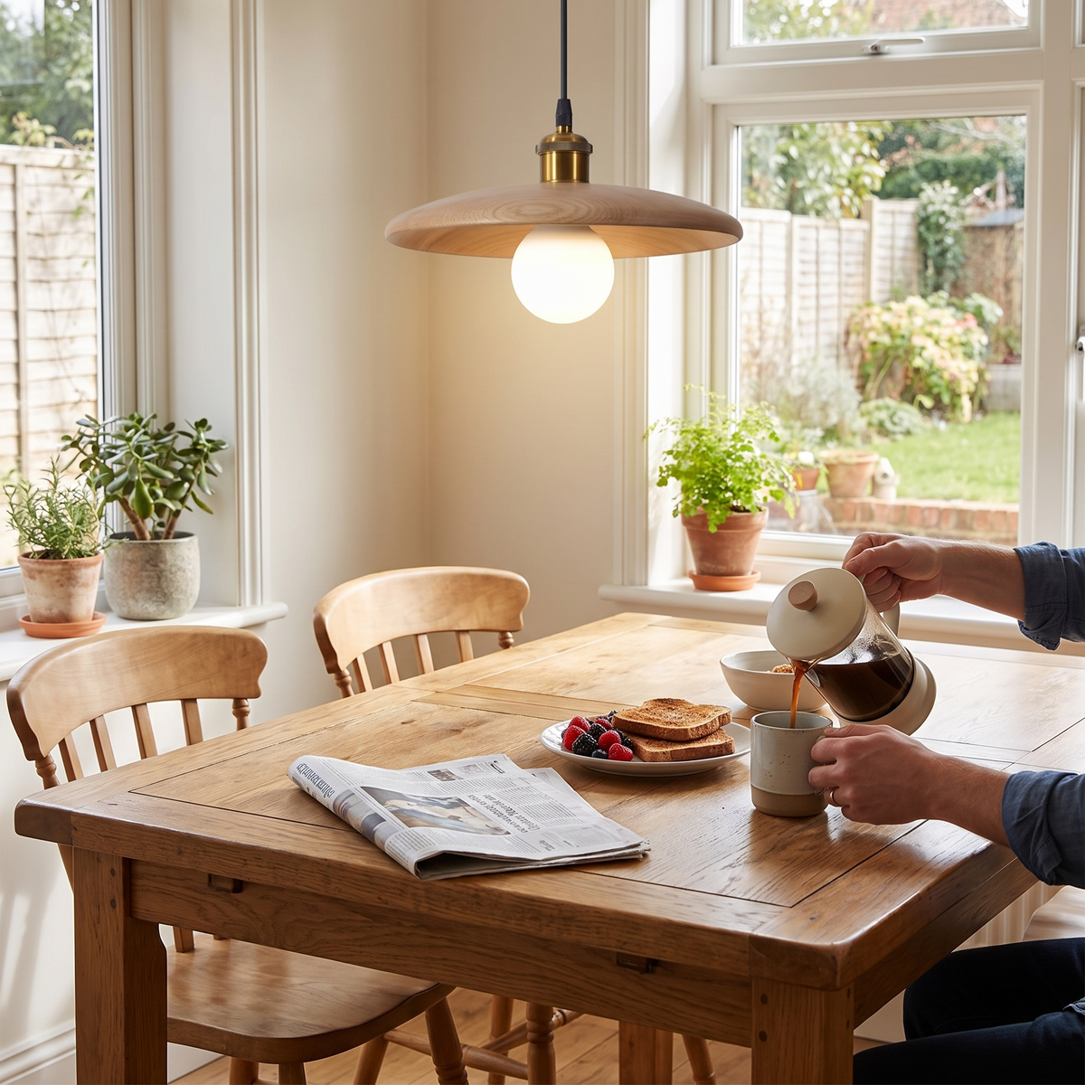 Nordic Solid Wood Pendant Light in a lifestyle setting