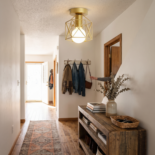Geometric Metal Cage Ceiling Light in a lifestyle setting