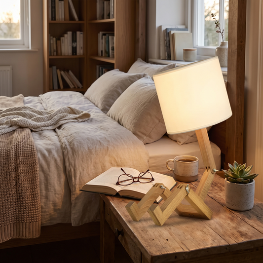 Rilna Flexible Wooden Table Lamp in a lifestyle setting
