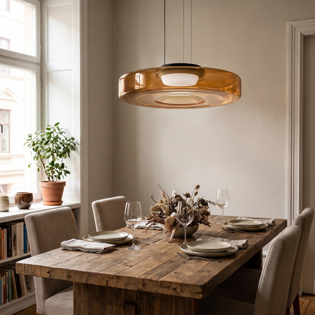 Bauhaus Tiered Glass LED Pendant in a lifestyle setting