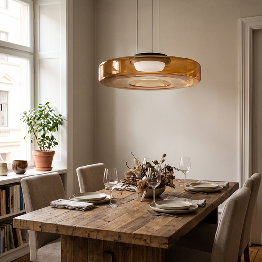 Bauhaus Tiered Glass LED Pendant in a lifestyle setting