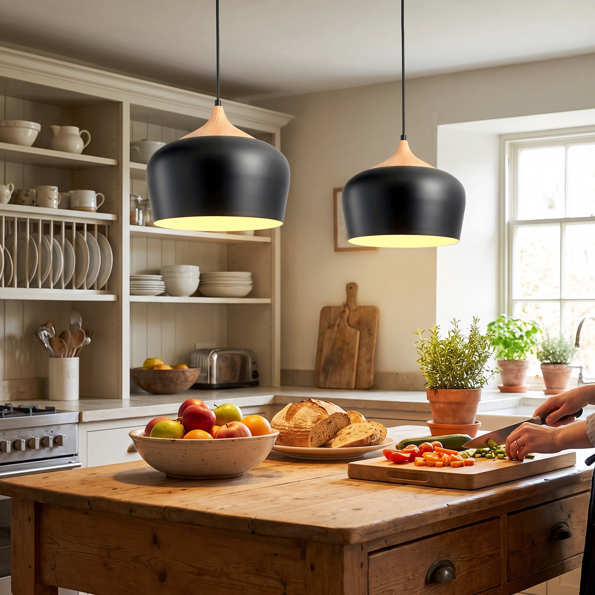 Scandinavian Iron & Wood Grain Pendant in a lifestyle setting