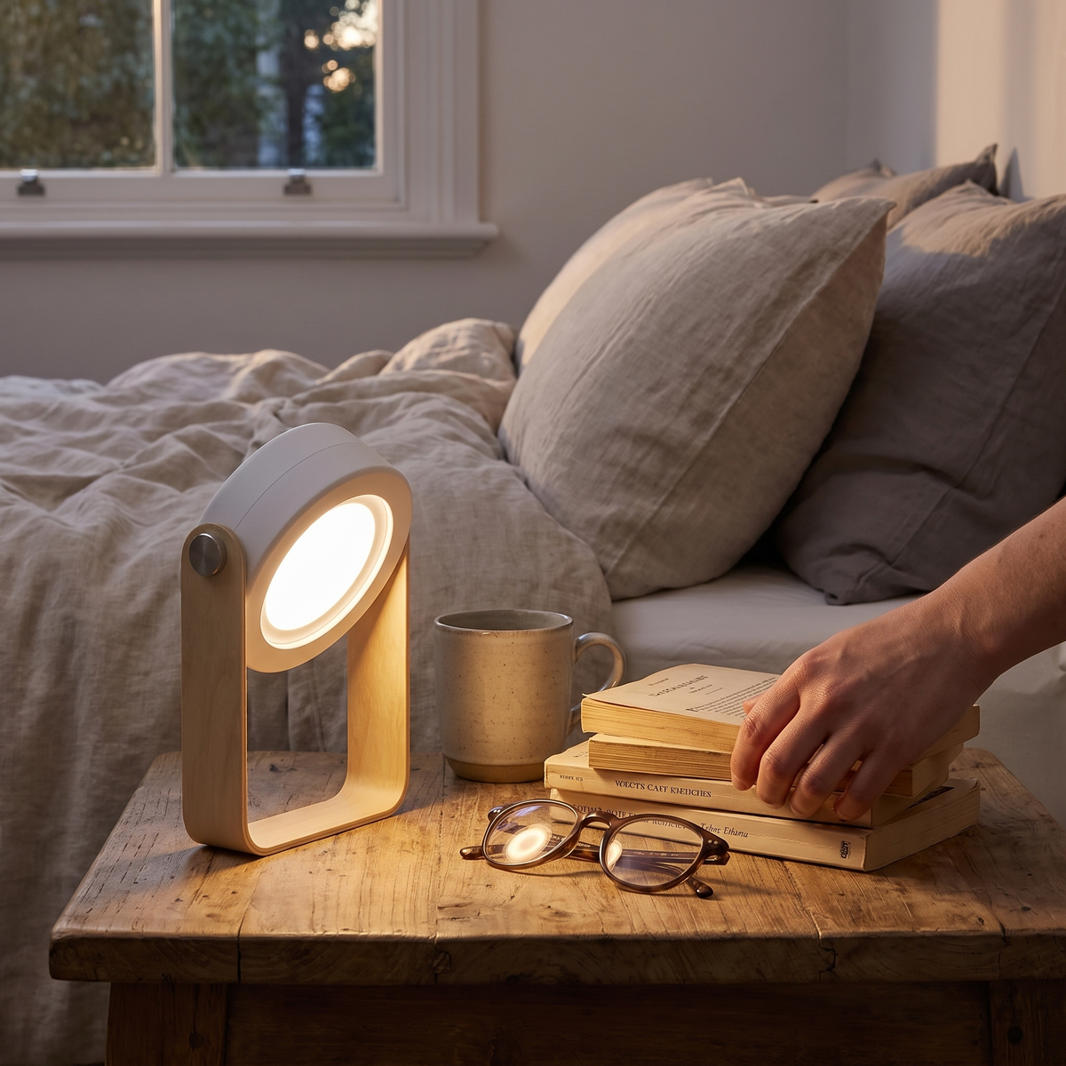 Wooden Handle Folding Rechargeable Lantern in a lifestyle setting