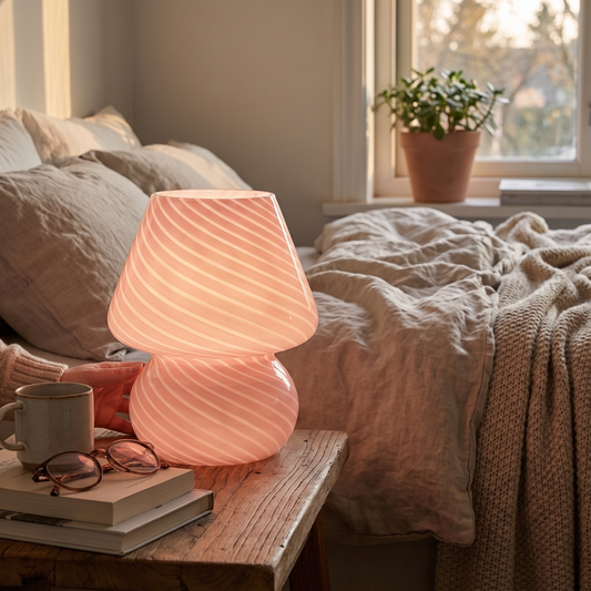 Swirl Glass Mushroom Table Lamp in a lifestyle setting