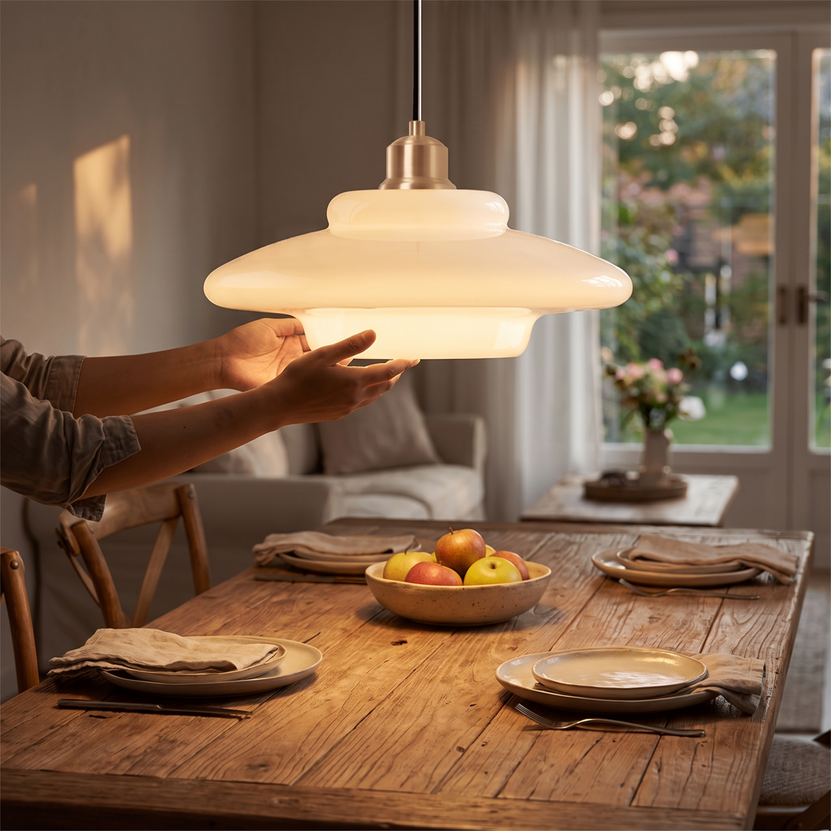 White Glass Pendant Light in a lifestyle setting