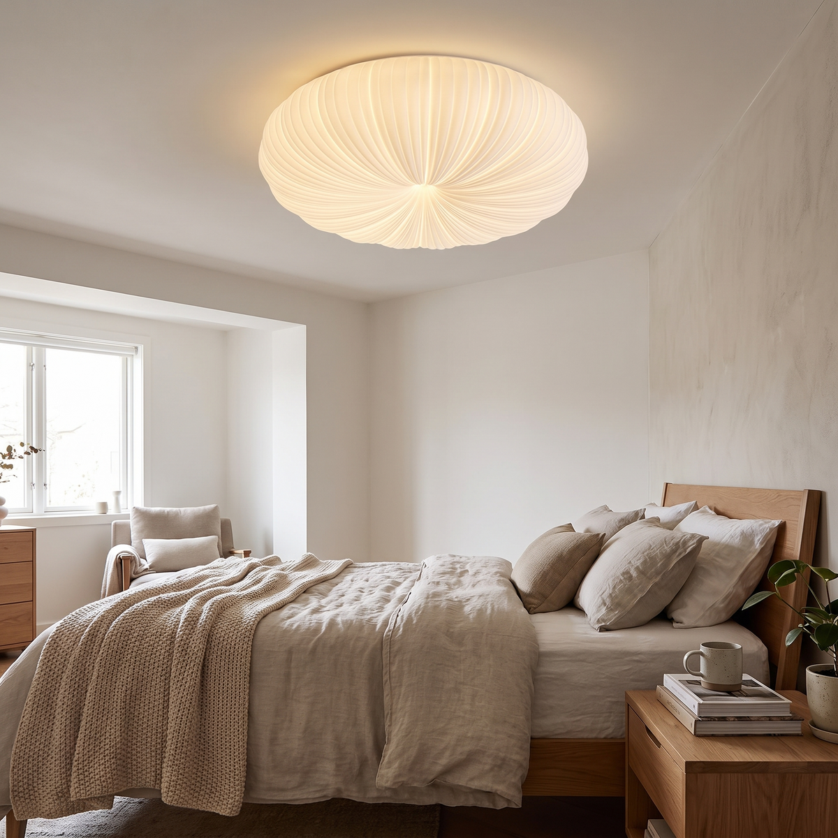 Olara Pleated LED Flush Ceiling Light in a lifestyle setting