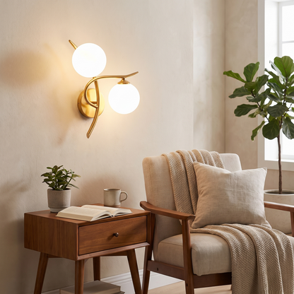 Lunara Dual Globe LED Wall Light in a lifestyle setting