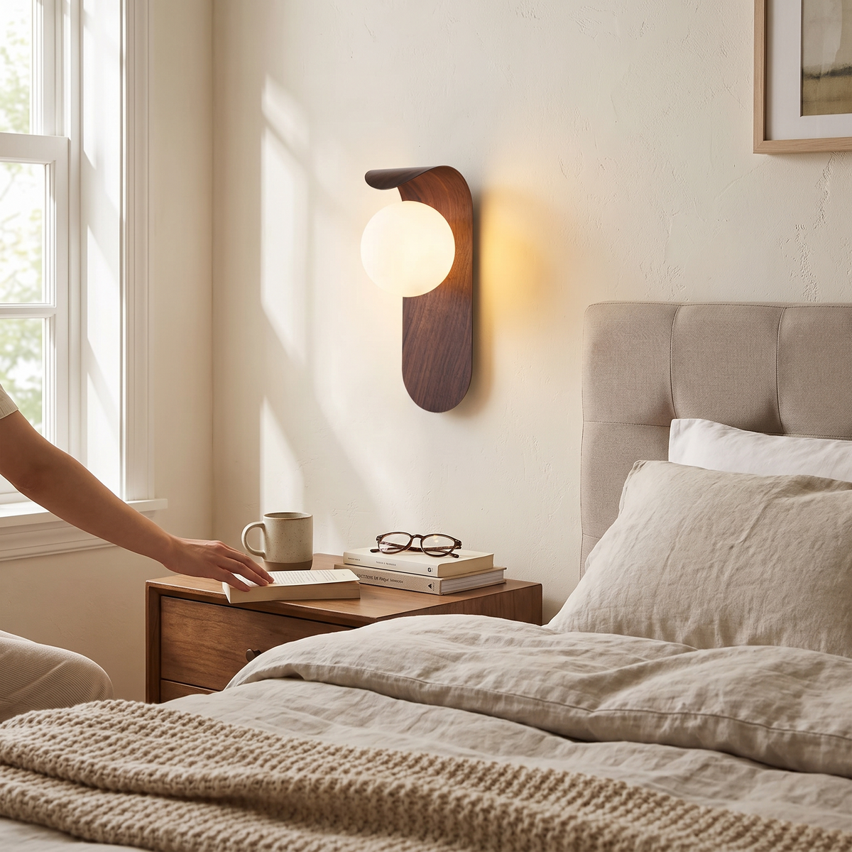 Icar Scandinavian Wooden LED Wall Lamp in a lifestyle setting