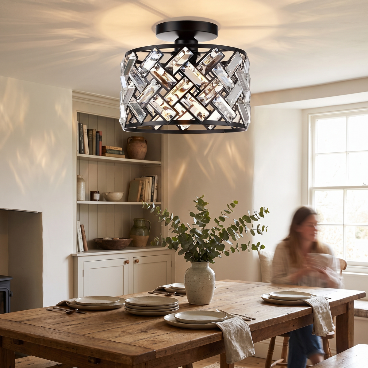 Crystal Semi Flush Mount Ceiling Light in a lifestyle setting