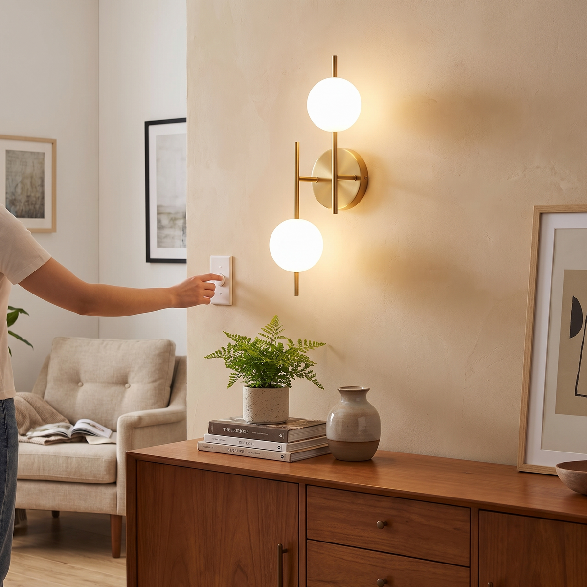 Astra Gold Frosted Globe Wall Light in a lifestyle setting