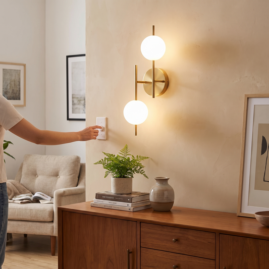 Astra Gold Frosted Globe Wall Light in a lifestyle setting