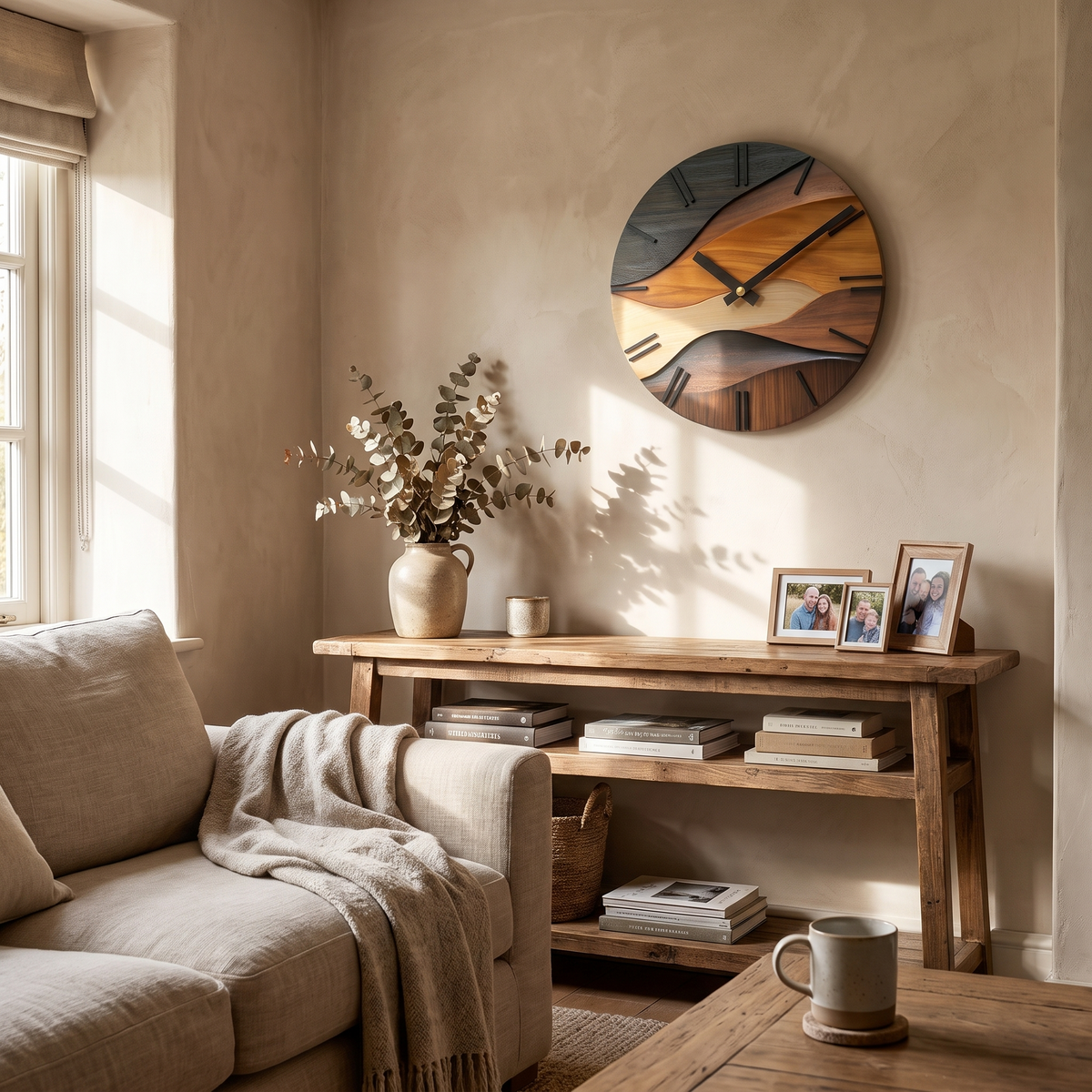 Artistic Round Wall Clock in a lifestyle setting