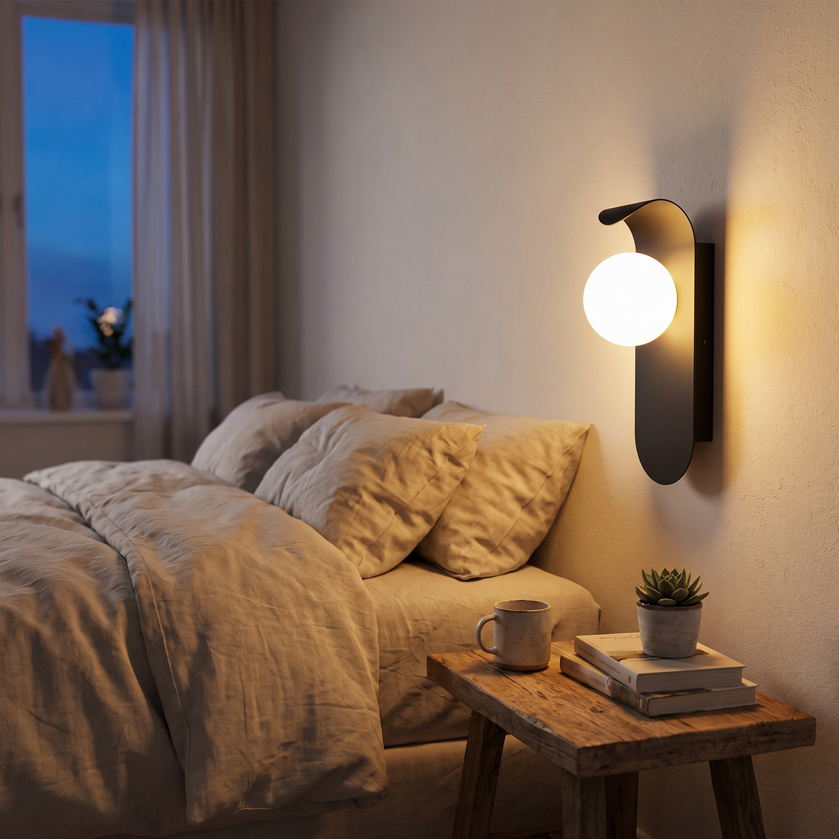 Scandinavian Curved Panel Orb Wall Light in a lifestyle setting