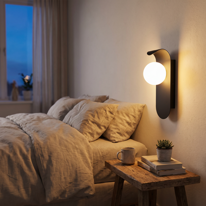 Scandinavian Curved Panel Orb Wall Light in a lifestyle setting