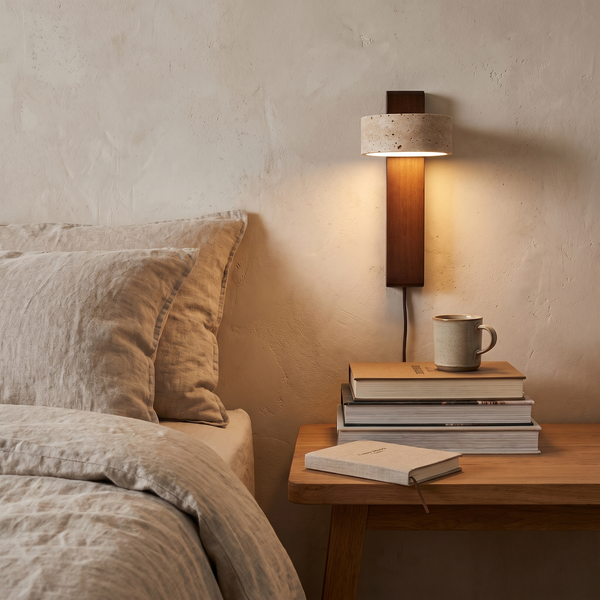 Travertine & Walnut Wall Lamp in a lifestyle setting