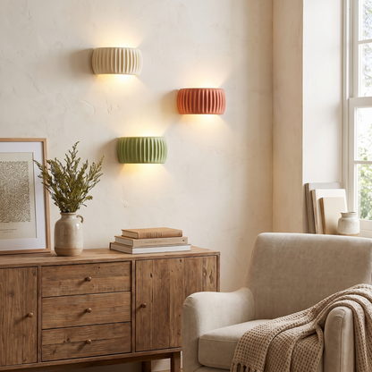 French Ribbed Resin Up & Down Wall Lamp in a lifestyle setting