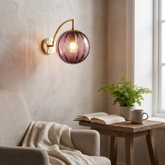 Brass & Tinted Glass Ball Wall Lamp in a lifestyle setting