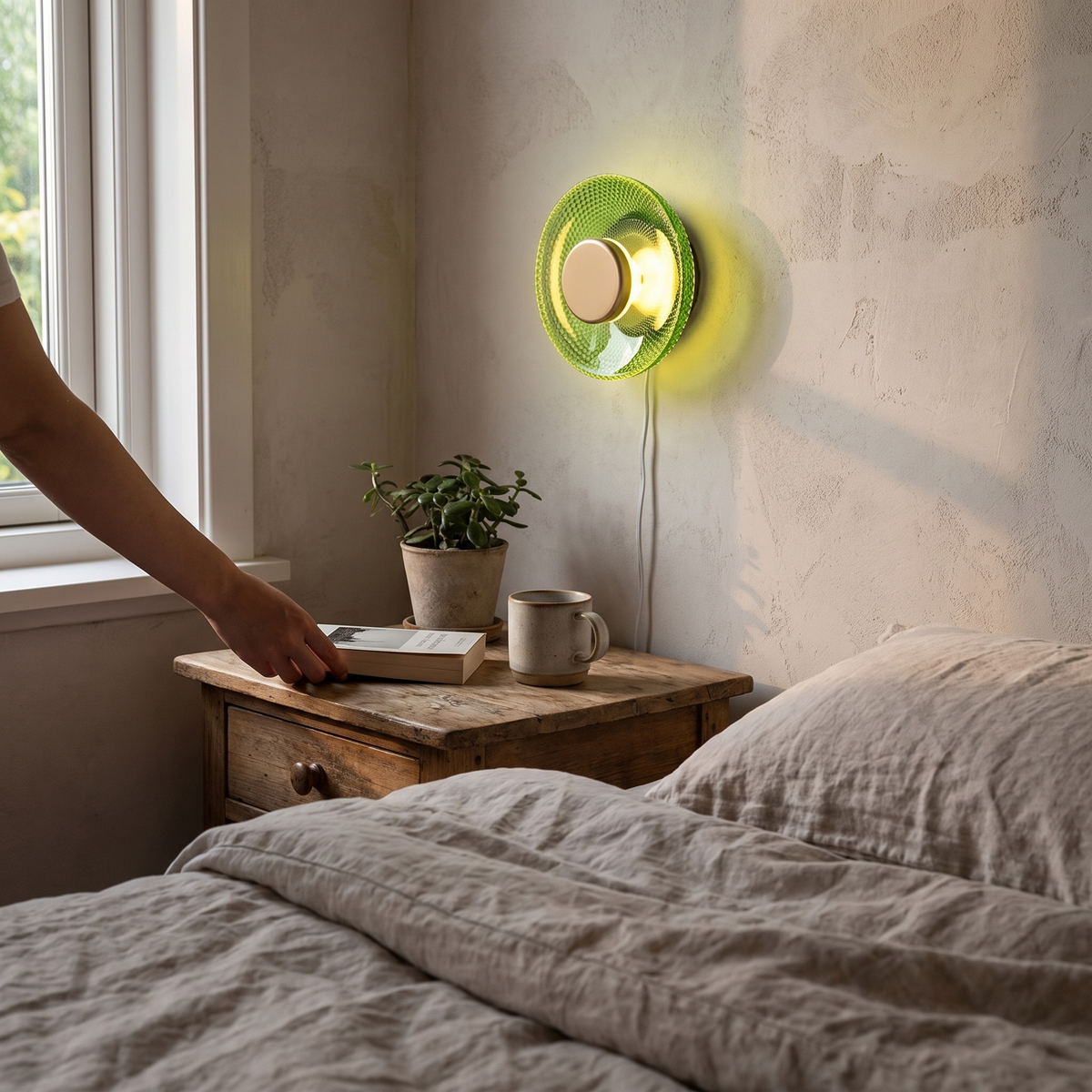 Textured Coloured Glass LED Disc Wall Lamp in a lifestyle setting