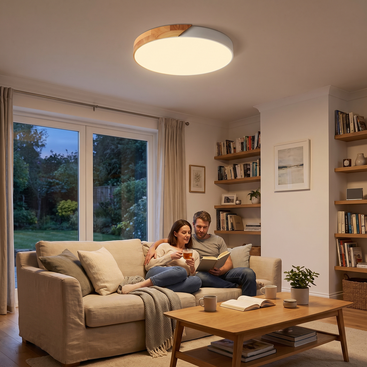 Nordic Wooden LED Ceiling Light in a lifestyle setting