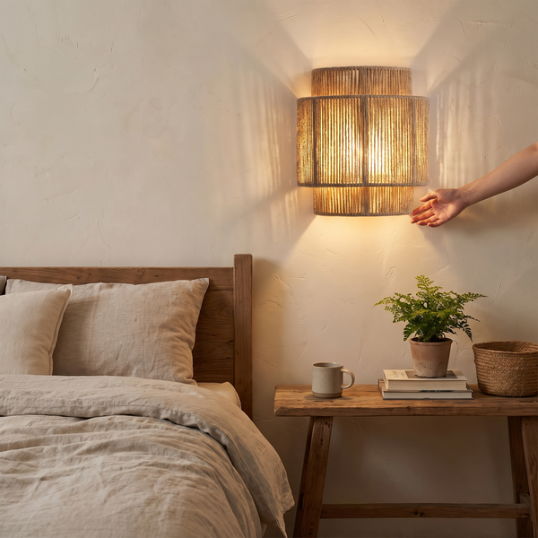 RattanGlow Handwoven Rattan Wall Lamp in a lifestyle setting