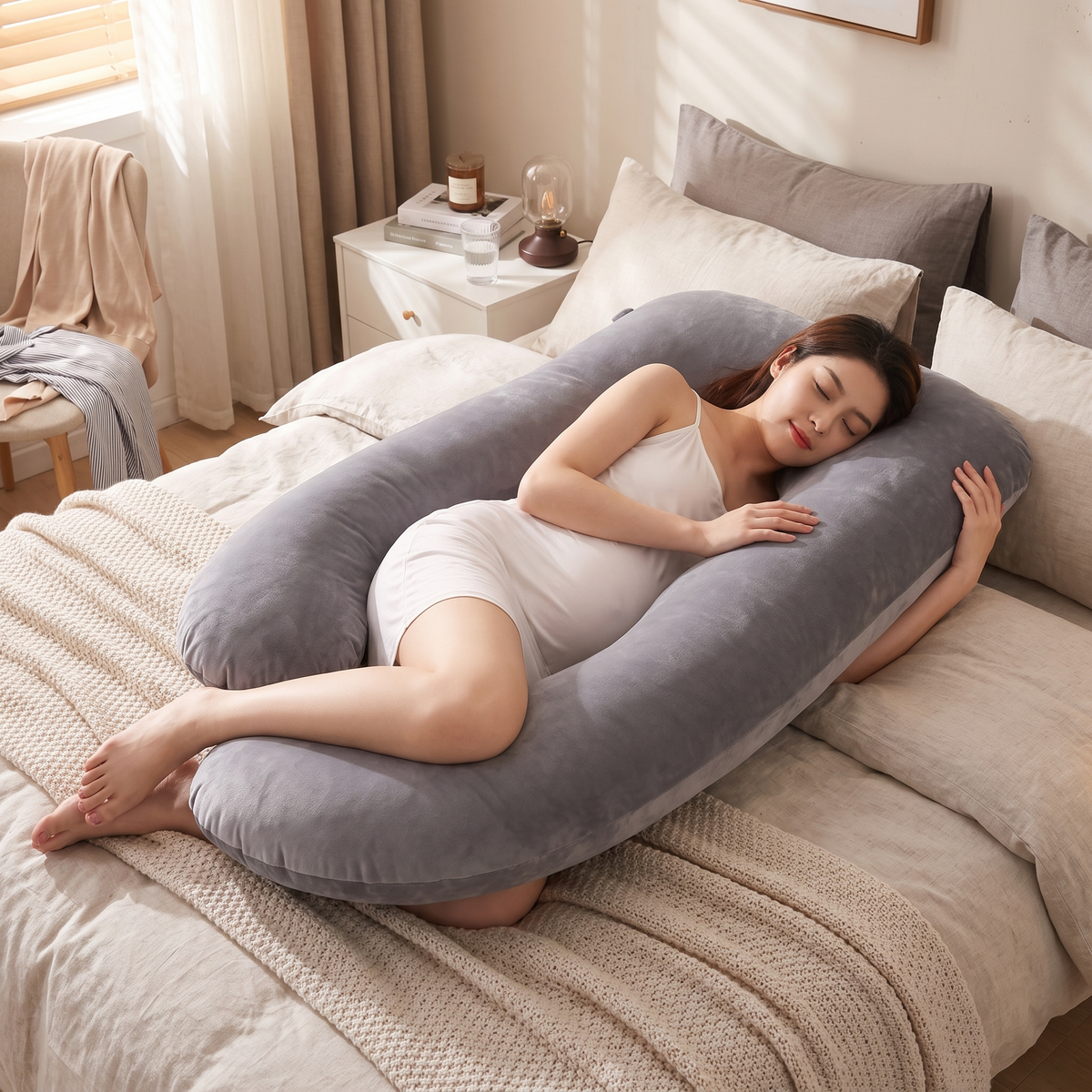 U-Shaped Pregnancy Body Pillow in a lifestyle setting