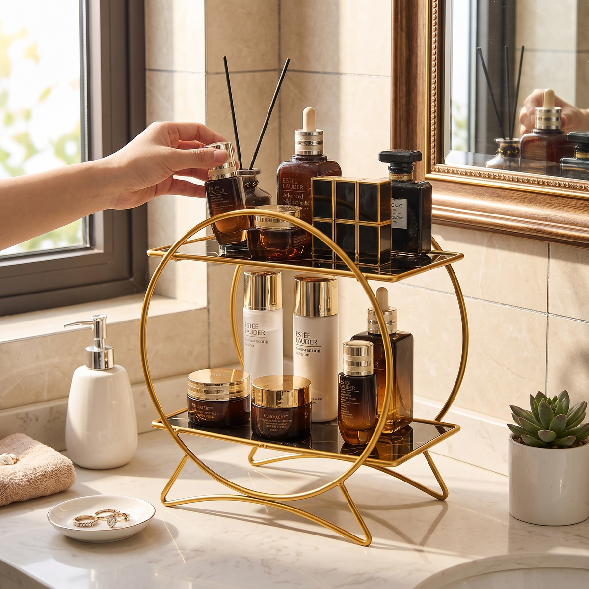 Double-Tier Cat Ear Bathroom Organiser in a lifestyle setting