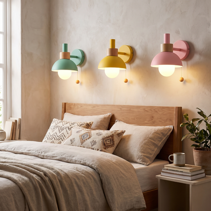 Nordic Wood Accent Pull-Switch Wall Lamp in a lifestyle setting