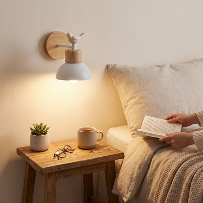 Nordic Wooden Bird LED Wall Lamp in a lifestyle setting