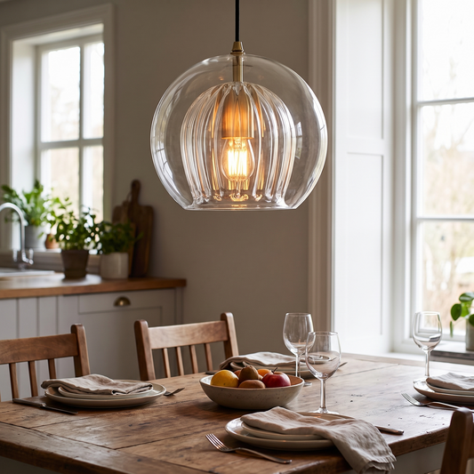 LuxeSphere Ribbed Glass Pendant Light in a lifestyle setting