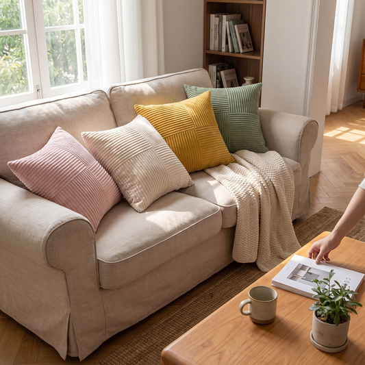 Corduroy Striped Cushion Covers in a lifestyle setting