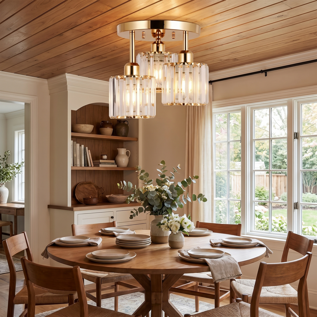 Gold Crystal 3-Light Ceiling Light in a lifestyle setting