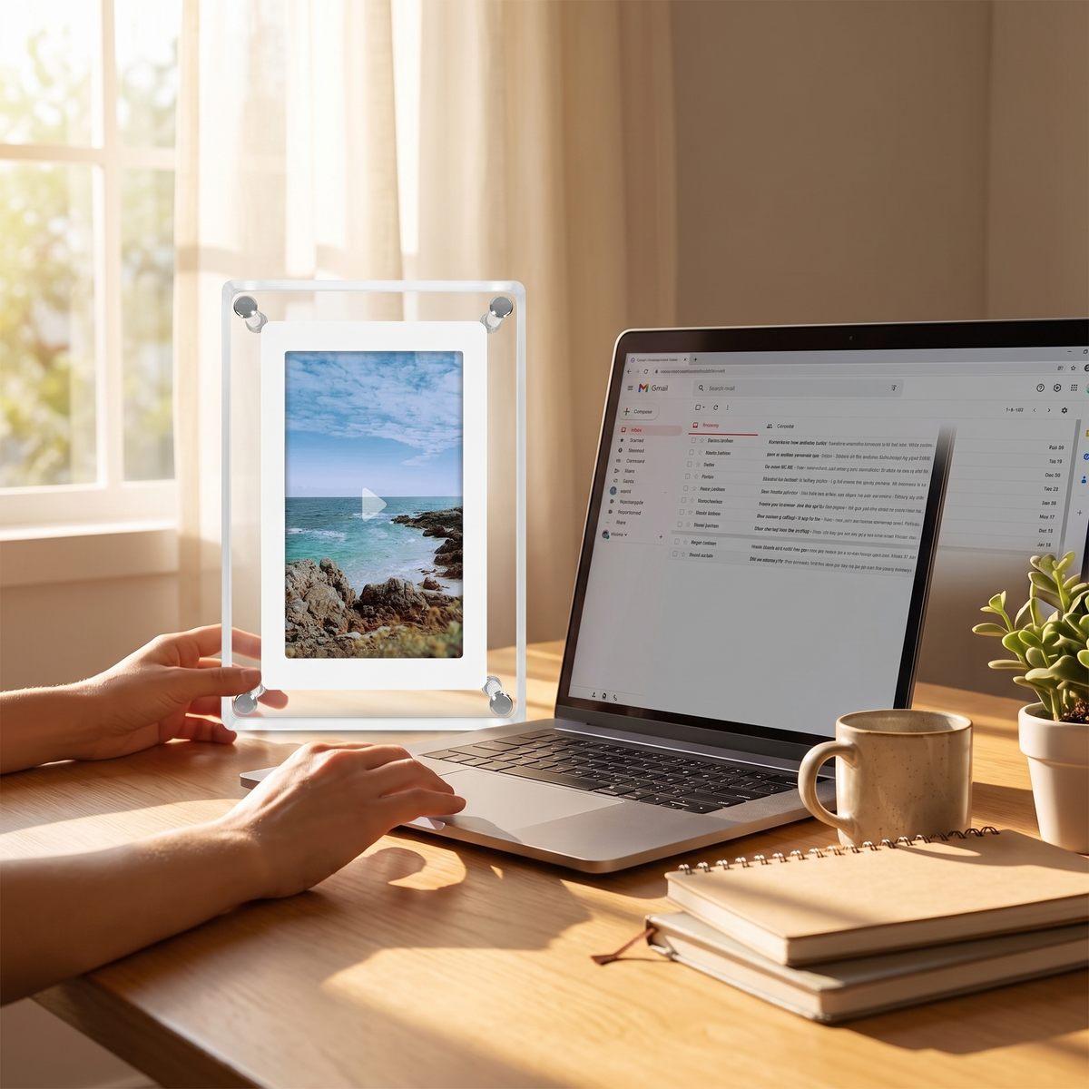 ClearFrame Acrylic Digital Photo Frame in a lifestyle setting
