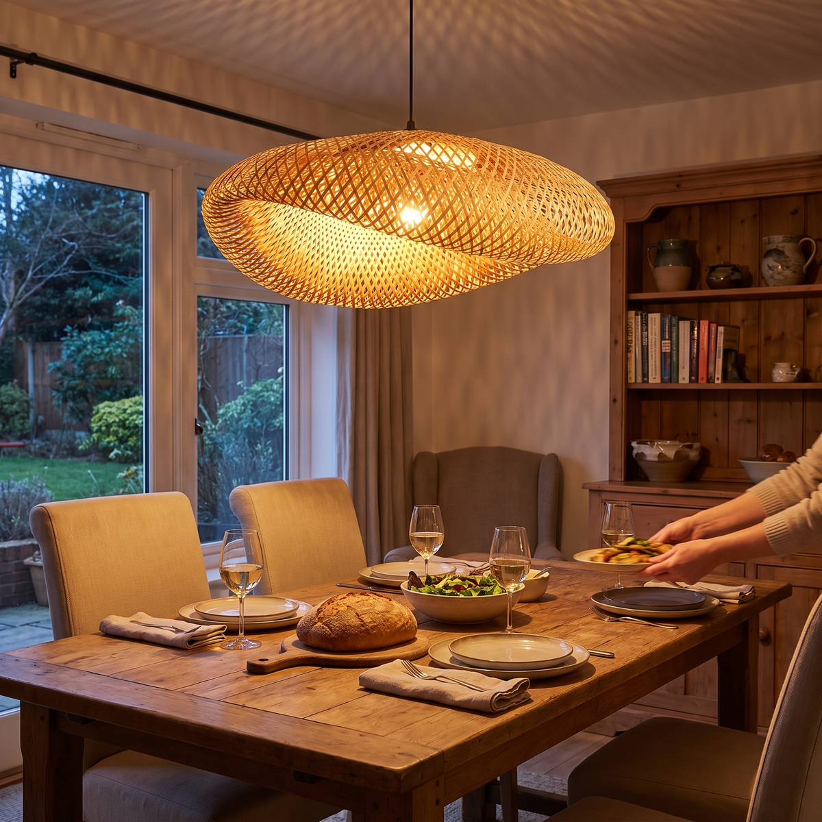 BambooBoho Handwoven Rattan Lampshade in a lifestyle setting