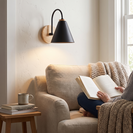 Nordic Beam Wood & Iron Wall Light in a lifestyle setting